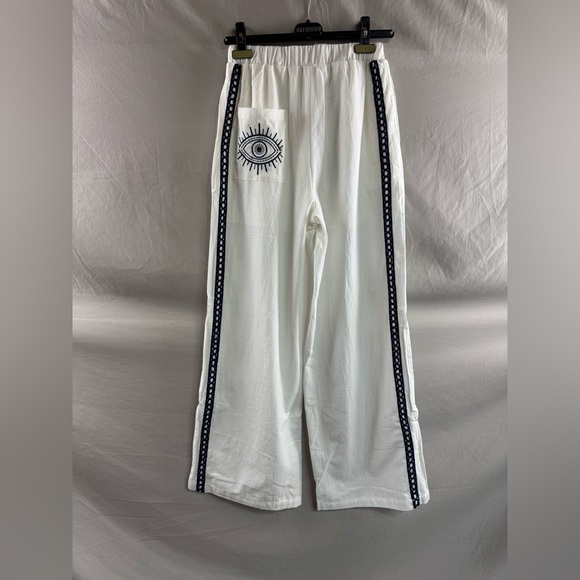 Embroidered Pocket Eye Pattern Cotton Wide Leg Pant - Picture 12 of 14